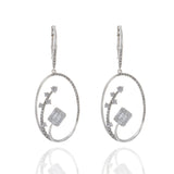 14KT White Gold Round And Baguette Oval Drop Earrings