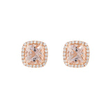 14KT Rose Gold Cushion Cut Morganite and Diamond Halo Earrings