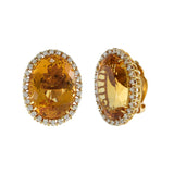 Vintage 14KT Yellow Gold Large Oval Citrine and Diamond Earrings.