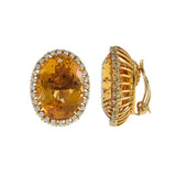 Vintage 14KT Yellow Gold Large Oval Citrine and Diamond Earrings.