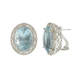 14KT White Gold and Round Cut Diamond Oval Aquamarine Earrings