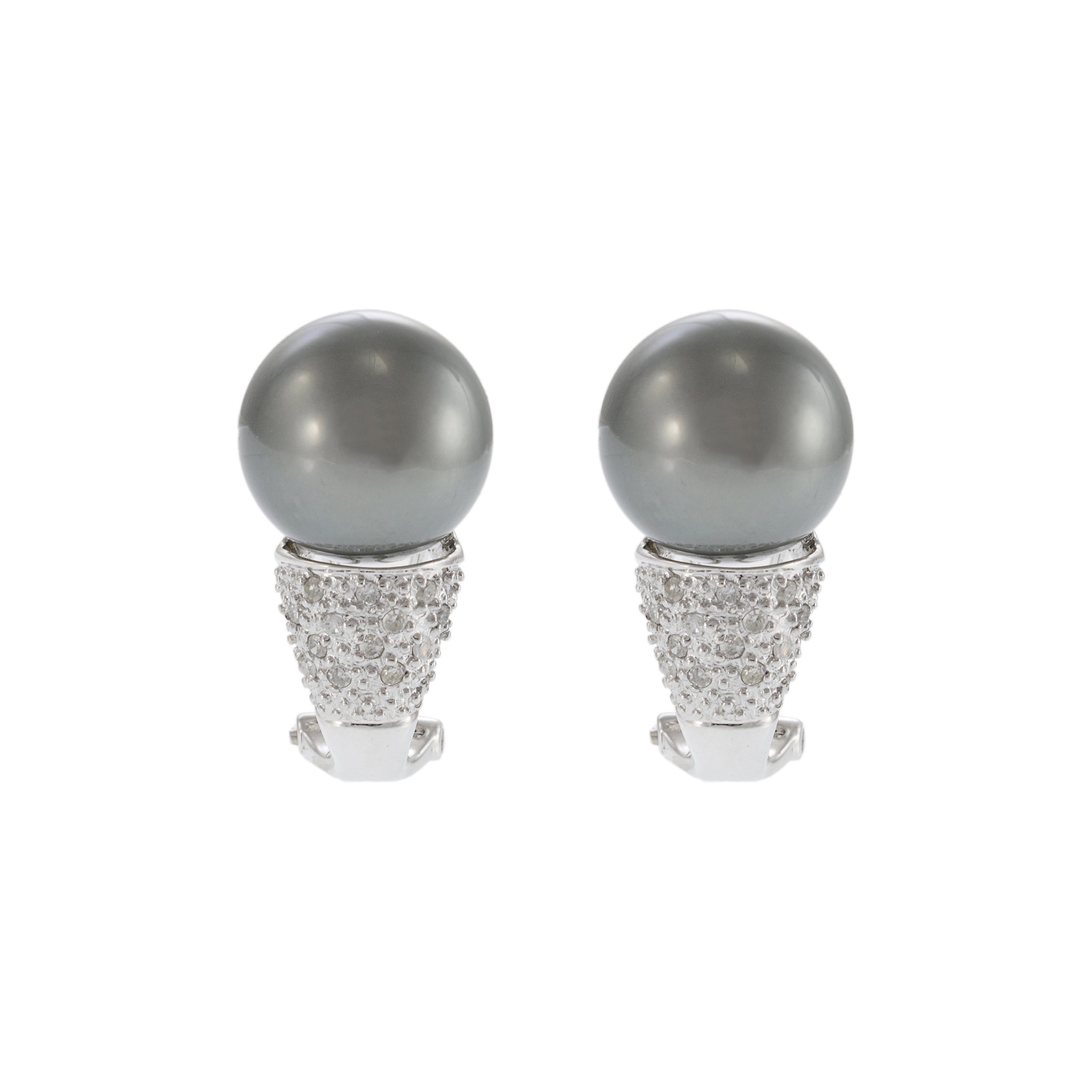 14KT White Gold Tahitian South Sea Pearl and Diamond Huggie Earrings