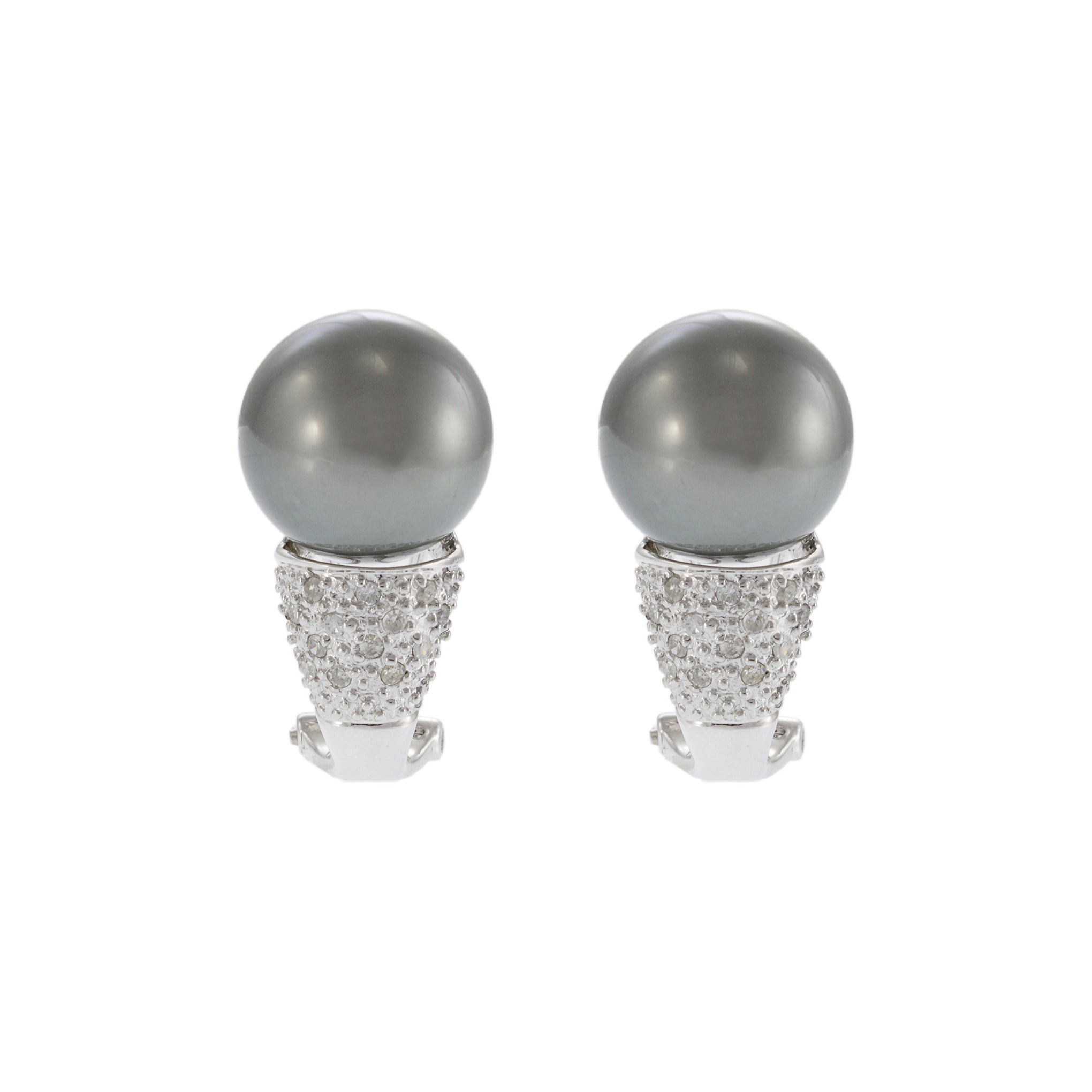 14KT White Gold Tahitian South Sea Pearl and Diamond Huggie Earrings