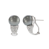 14KT White Gold Tahitian South Sea Pearl and Diamond Huggie Earrings