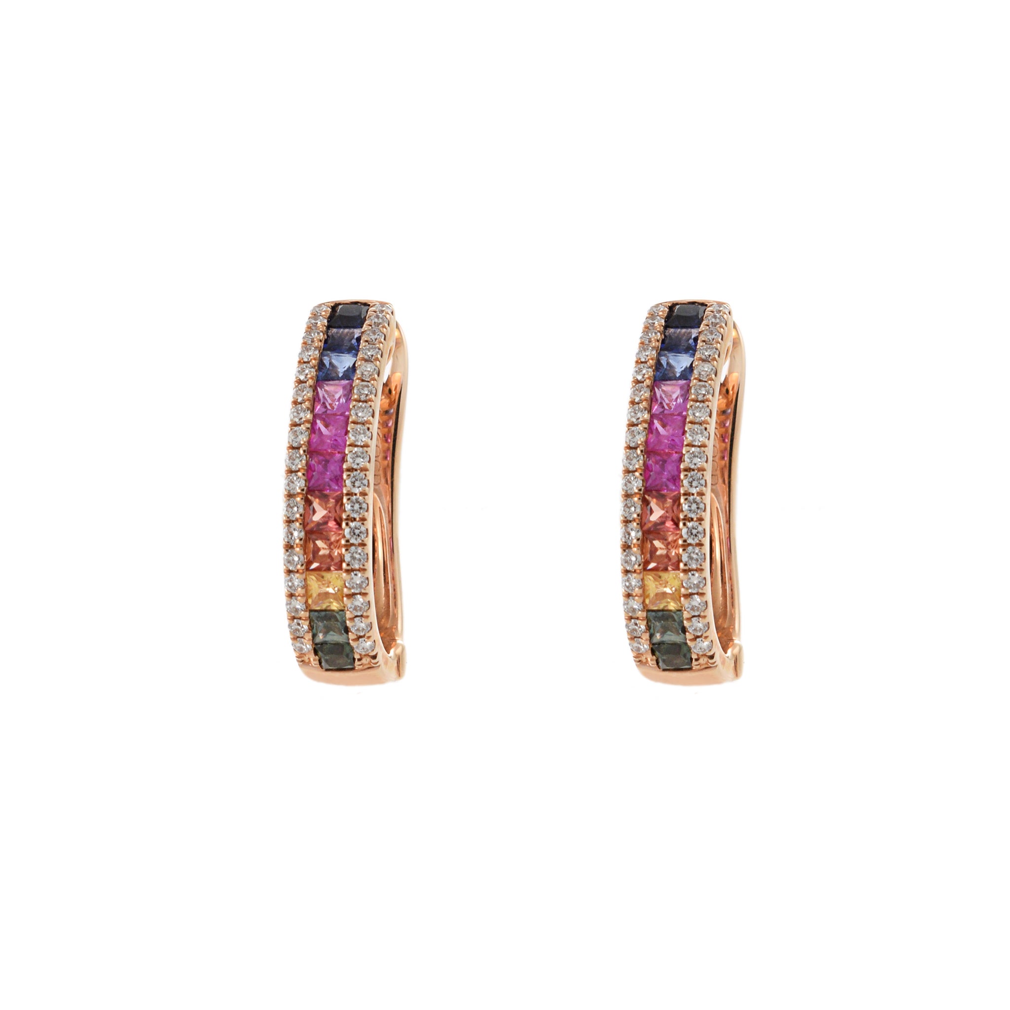 14KT Rose Gold Multi-Colored Sapphire and Diamond Earrings