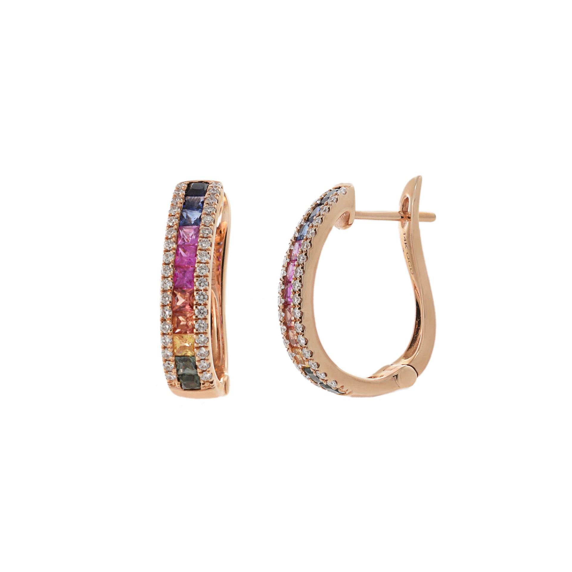 14KT Rose Gold Multi-Colored Sapphire and Diamond Earrings