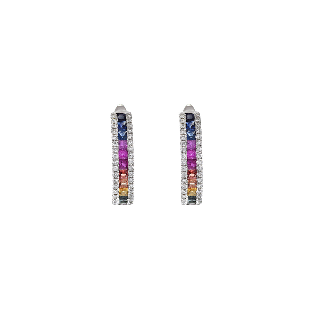 14KT Multi Color Sapphire And Diamond Huggie Earrings