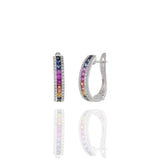 14KT Multi Color Sapphire And Diamond Huggie Earrings