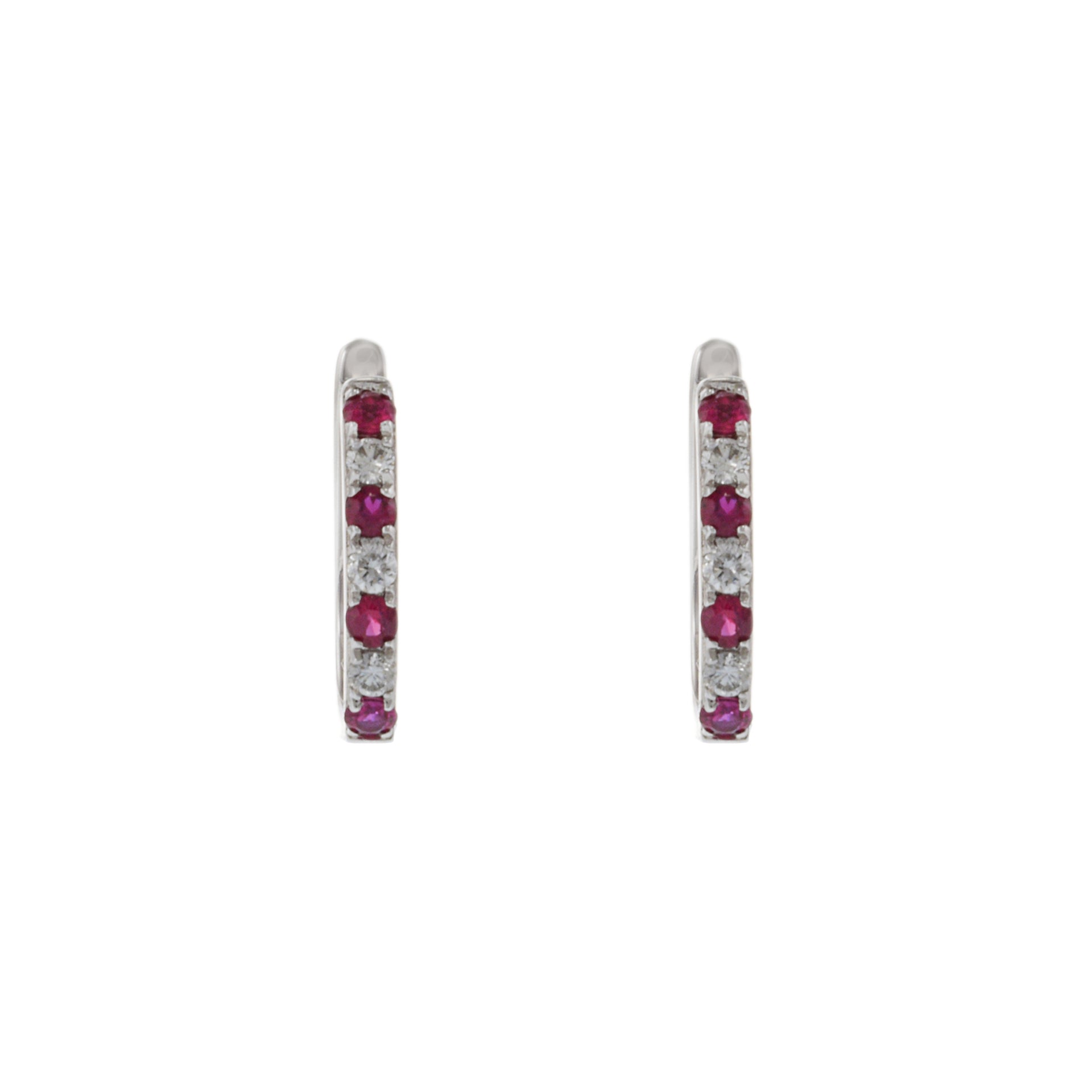 14KT White Gold Ruby and Diamond Huggie Earrings