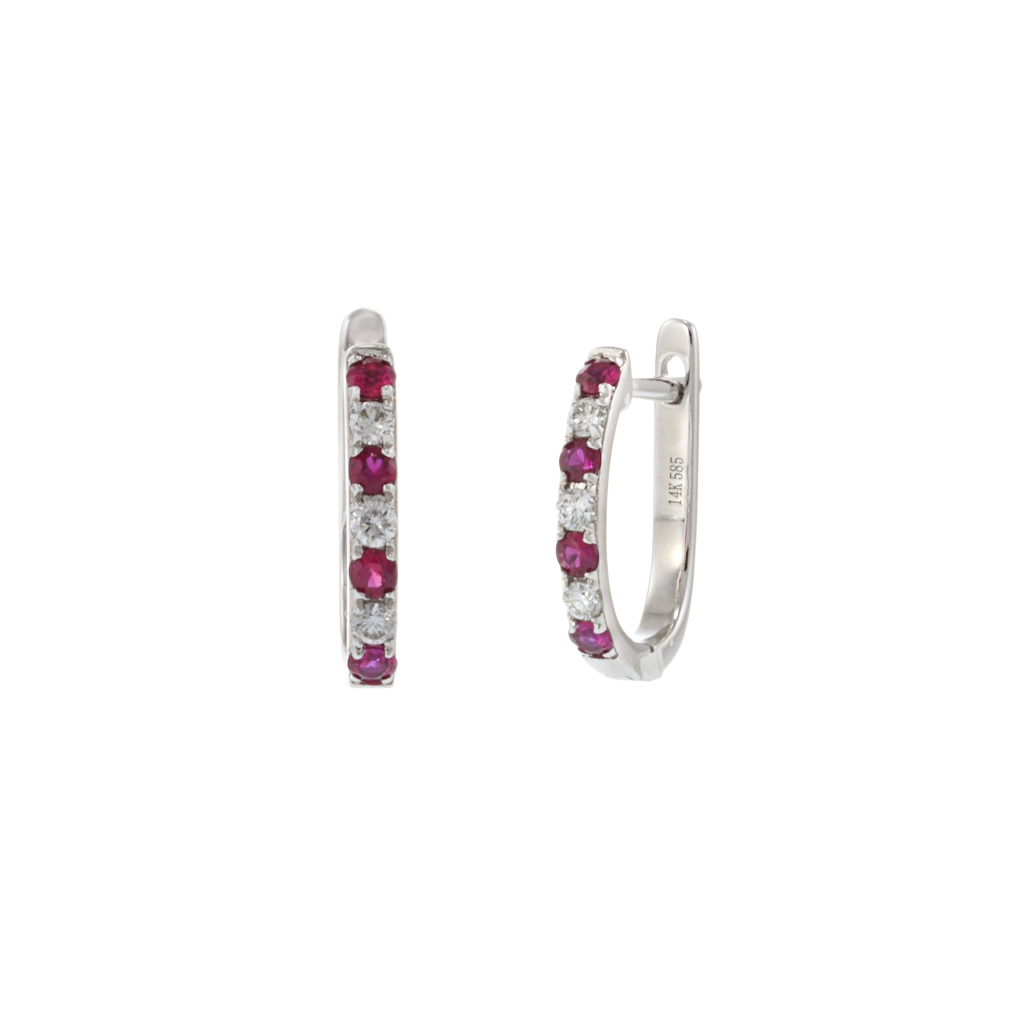 14KT White Gold Ruby and Diamond Huggie Earrings