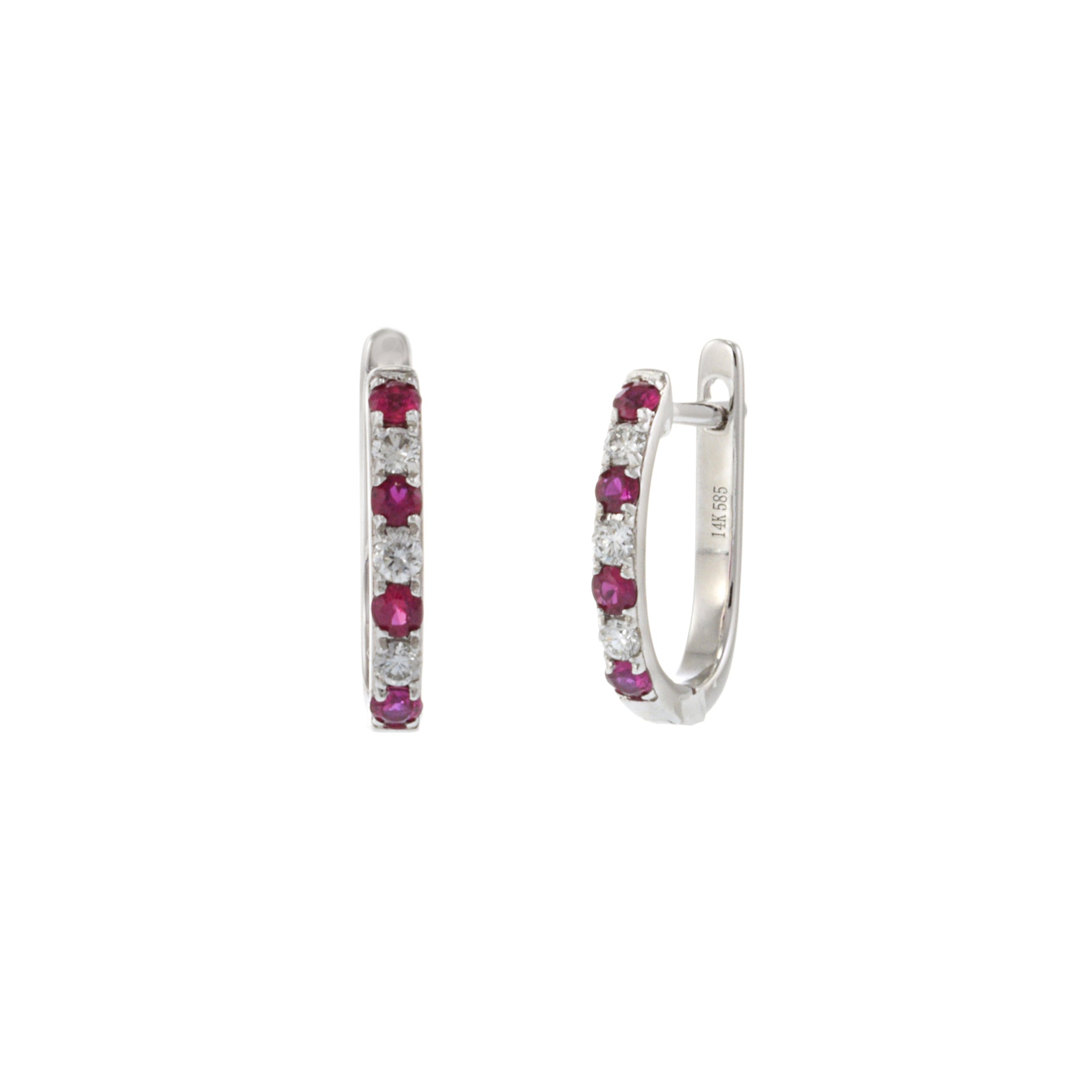 14KT White Gold Ruby and Diamond Huggie Earrings