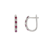 14KT White Gold Ruby and Diamond Huggie Earrings