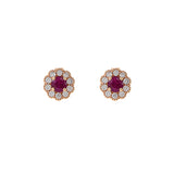 14KT Rose Gold Ruby And Diamond Flower Earrings