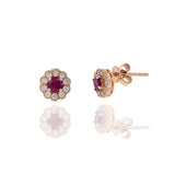 14KT Rose Gold Ruby And Diamond Flower Earrings