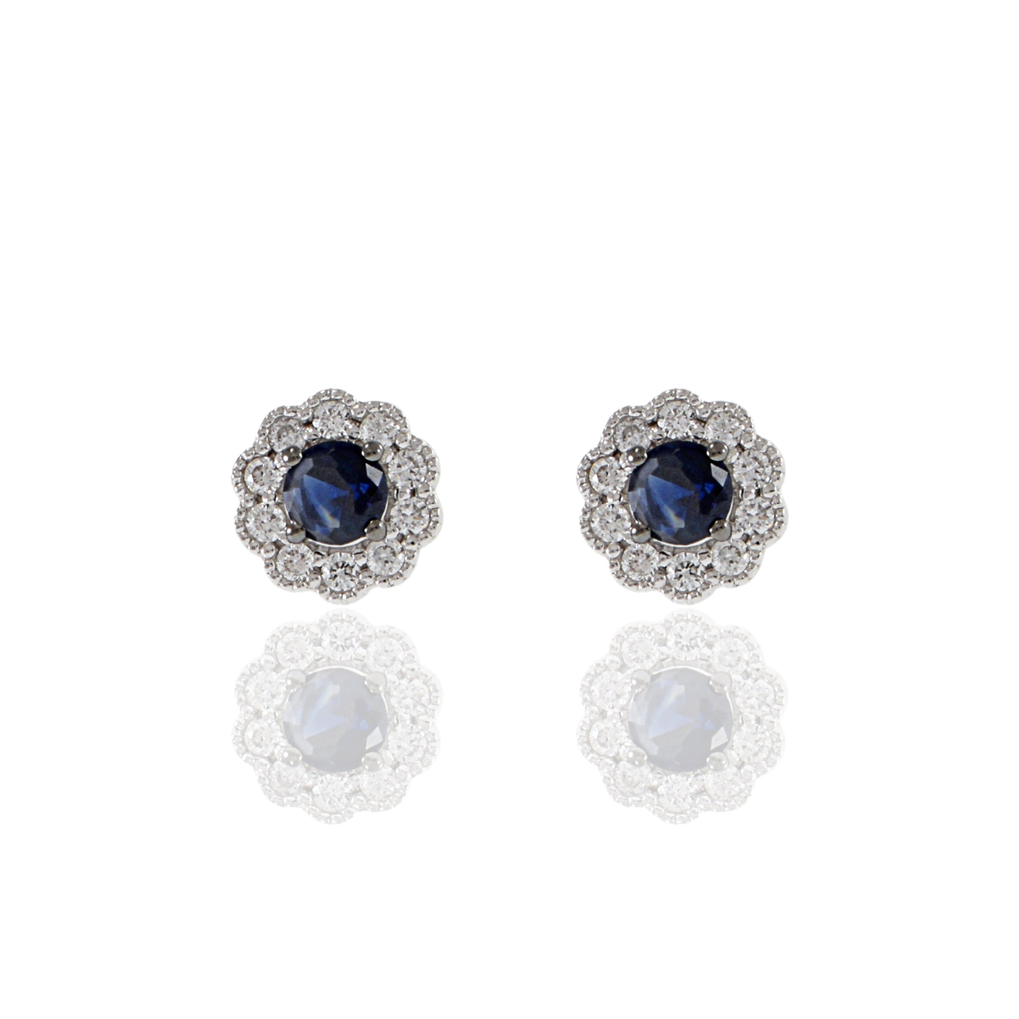 14KT White Gold Blue Sapphire And Diamond Earrings