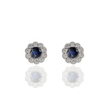 14KT White Gold Blue Sapphire And Diamond Earrings