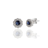 14KT White Gold Blue Sapphire And Diamond Earrings