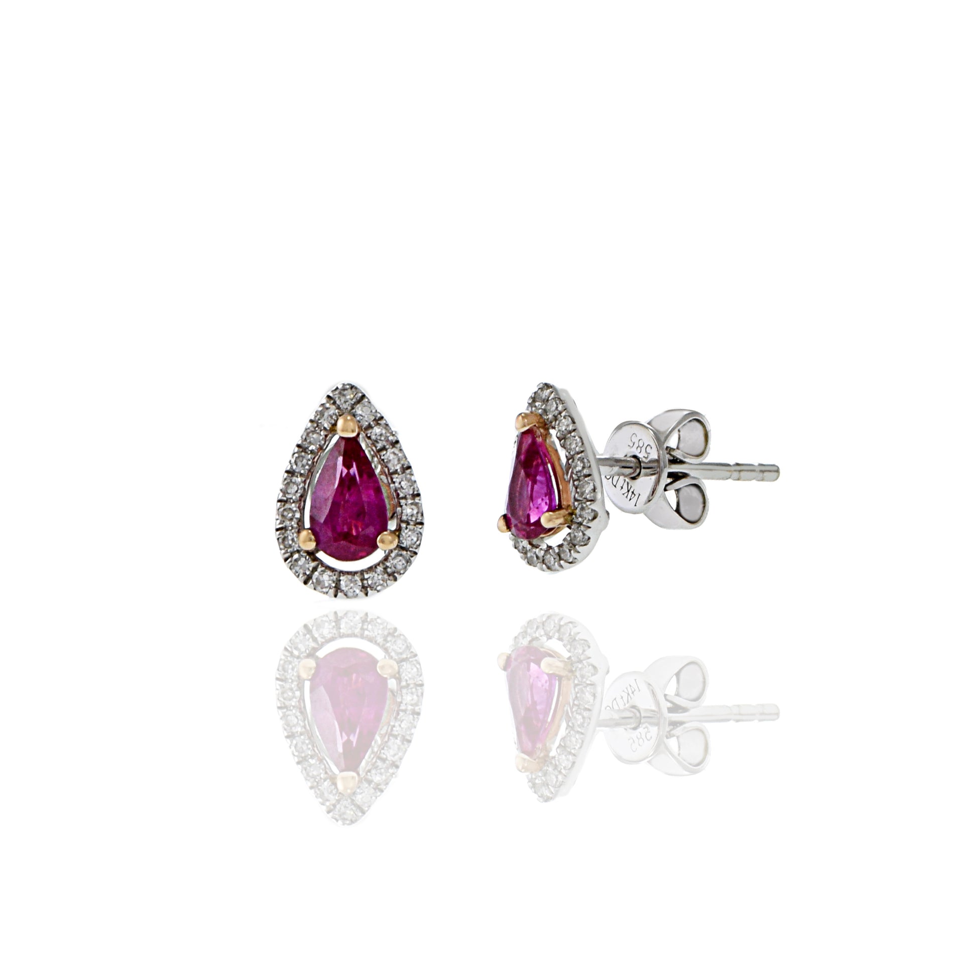 14KT White Gold Ruby And Diamond Earrings