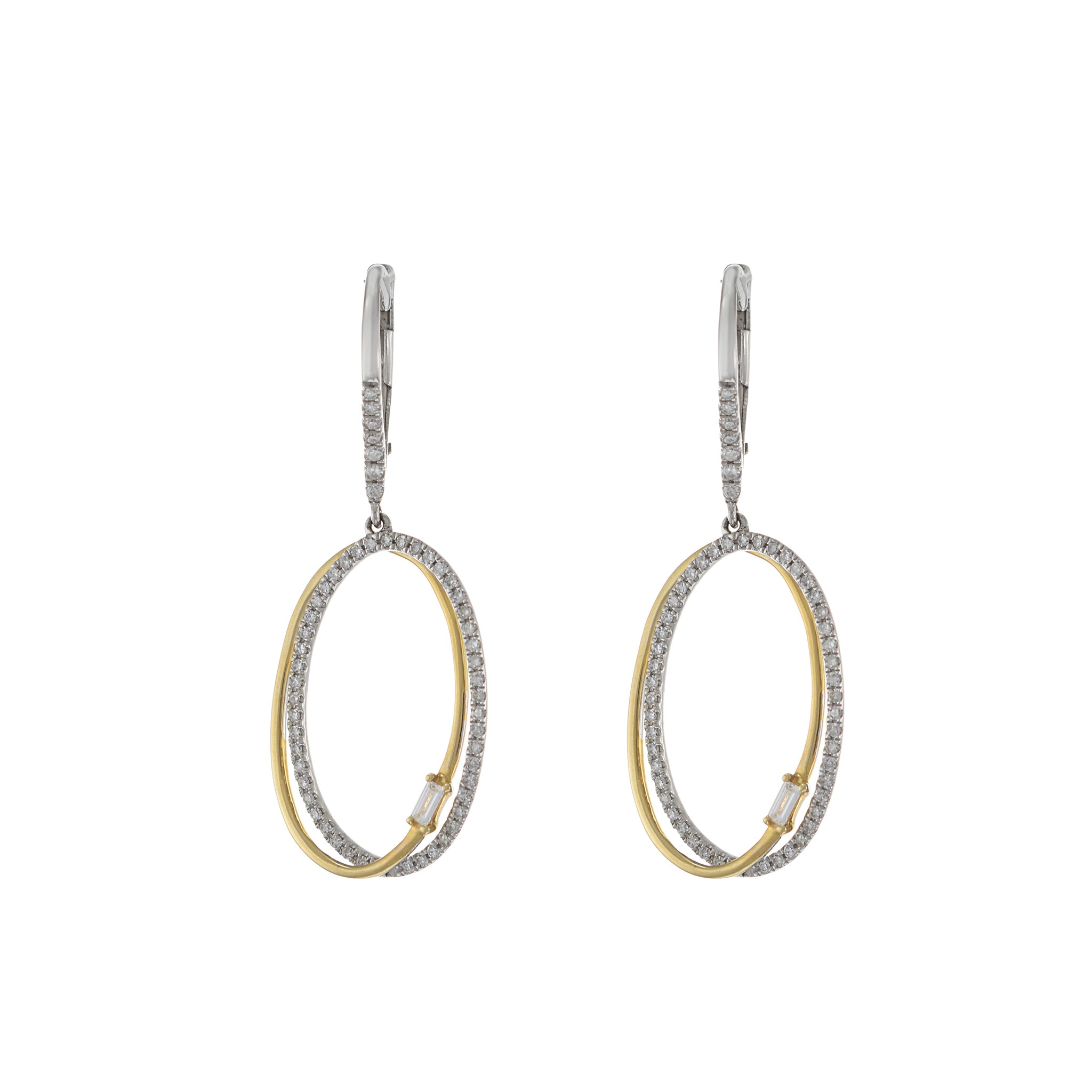 14KT Yellow Gold Double Oval Drop Diamond Earrings