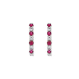 14KT White Gold Ruby And Diamond Huggie Earrings