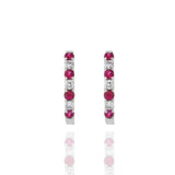 14KT White Gold Ruby And Diamond Huggie Earrings