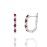 14KT White Gold Ruby And Diamond Huggie Earrings