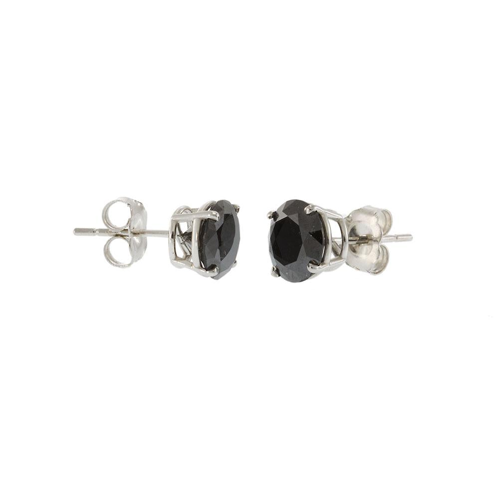 14KT White Gold Round Cut Black Diamond Stud Earrings – 2.98CT-TW
