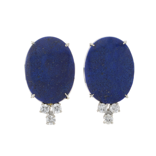 Vintage 14KT White Gold Lapis and Diamond Earrings