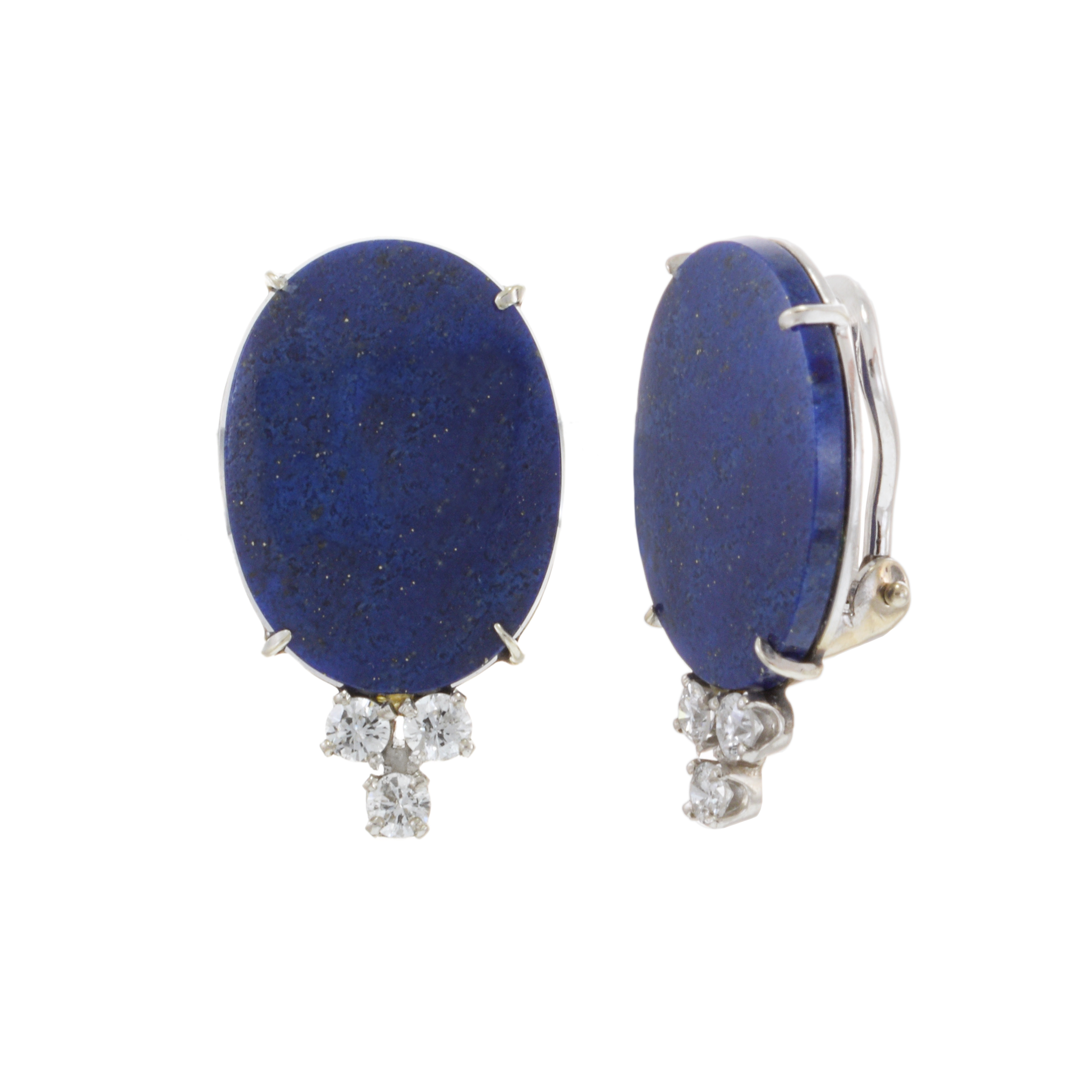 Vintage 14KT White Gold Lapis and Diamond Earrings