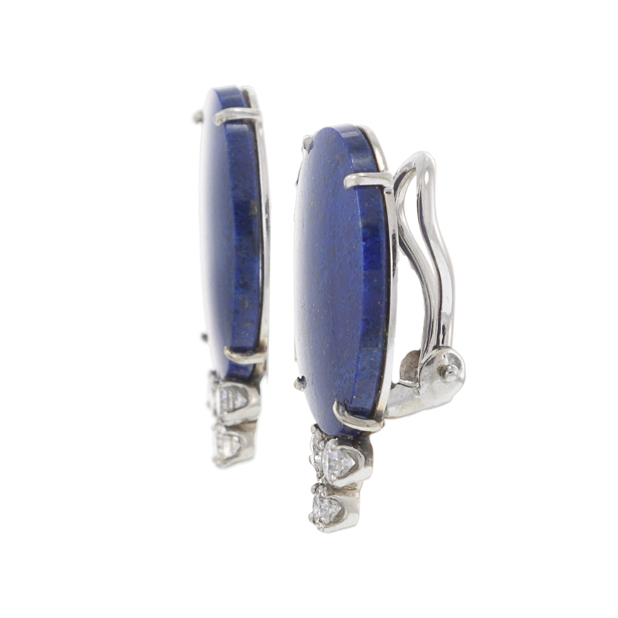 Vintage 14KT White Gold Lapis and Diamond Earrings