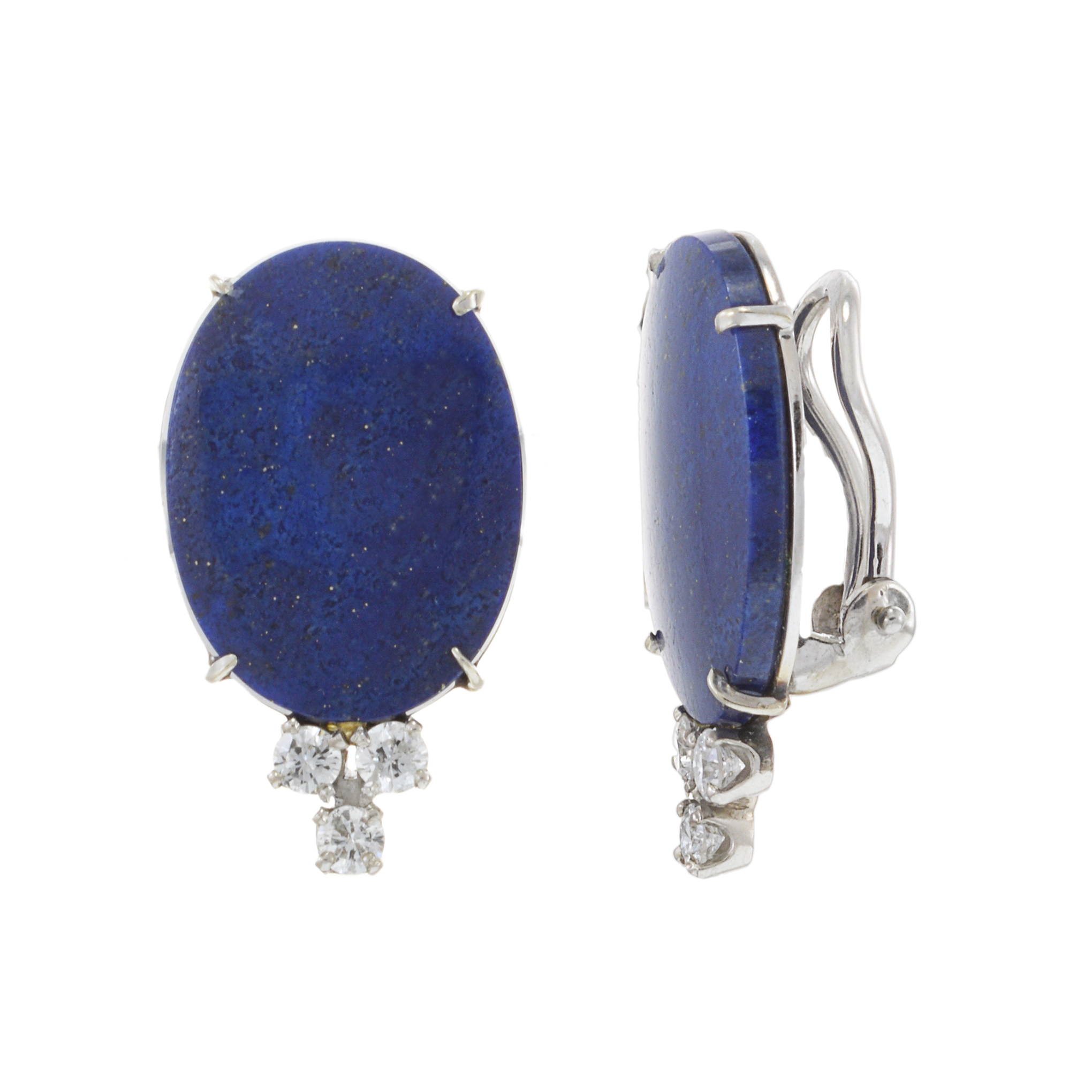 Vintage 14KT White Gold Lapis and Diamond Earrings