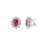 14KT White Gold Oval Burmese Ruby And Diamond Earrings