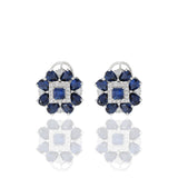 14KT White Gold Blue Sapphire And Diamond Flower Earrings