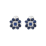 14KT White Gold Blue Sapphire And Diamond Flower Earrings