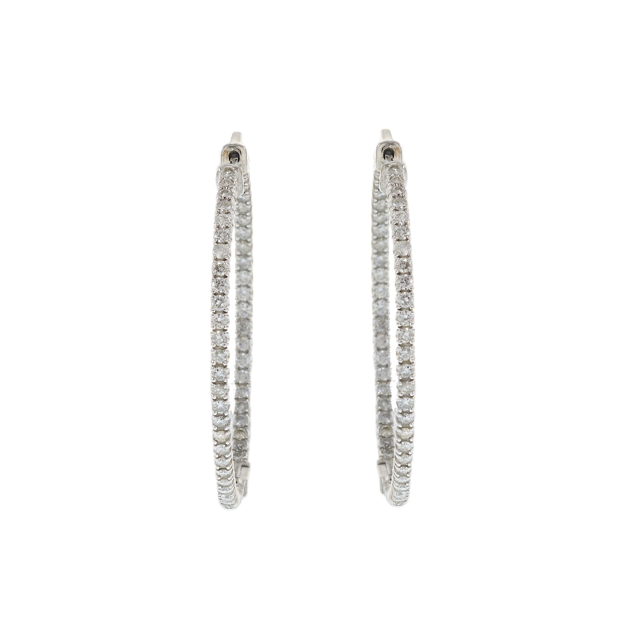 14KT White Gold & Diamond Inside-Out Hoop Earrings