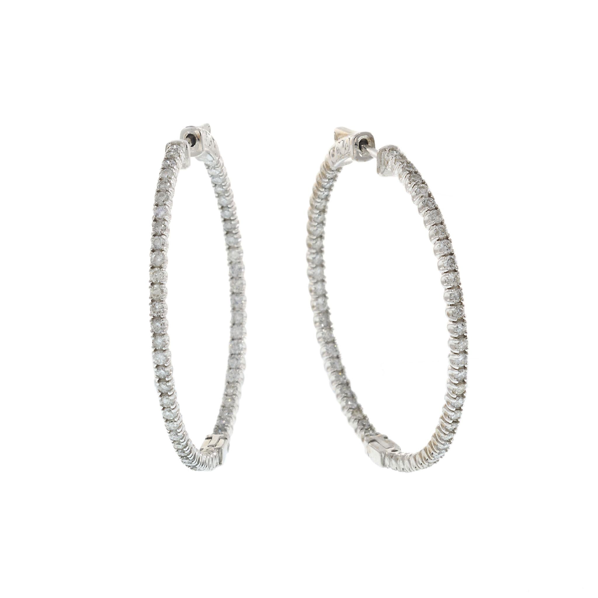 14KT White Gold & Diamond Inside-Out Hoop Earrings