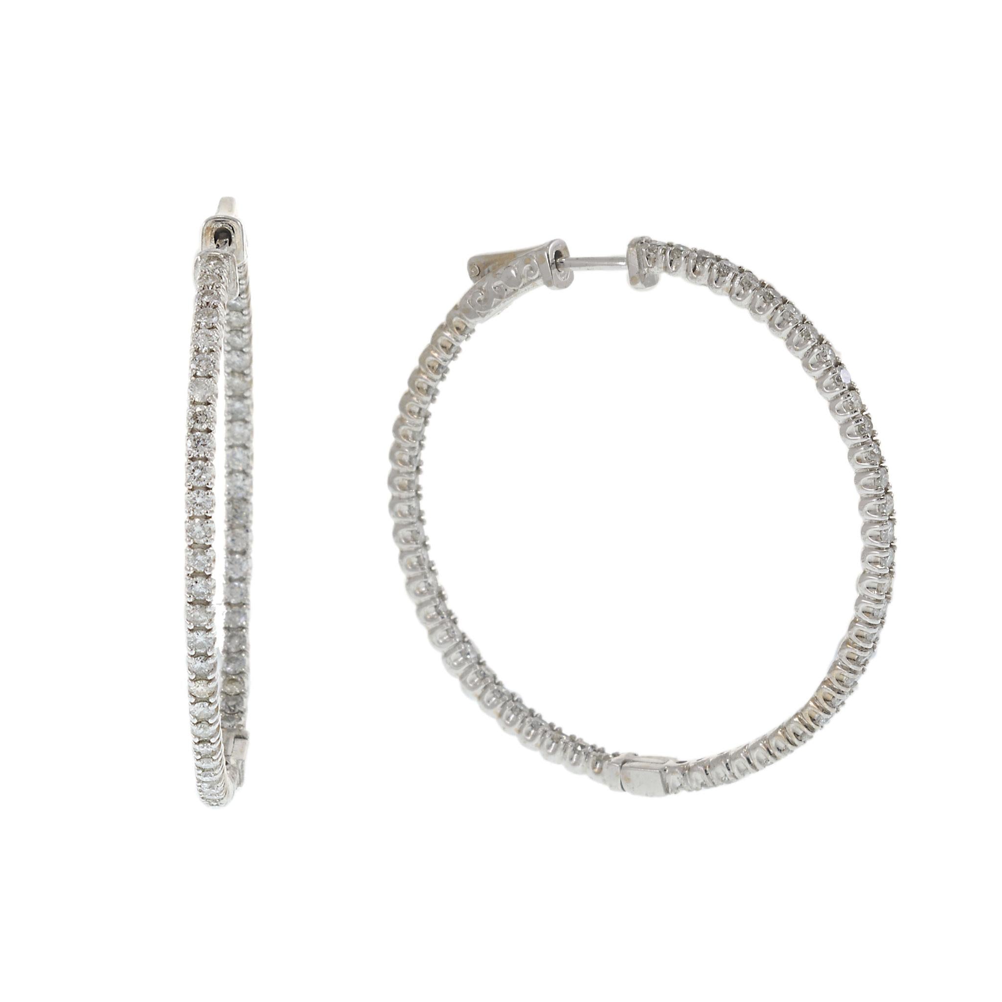14KT White Gold & Diamond Inside-Out Hoop Earrings