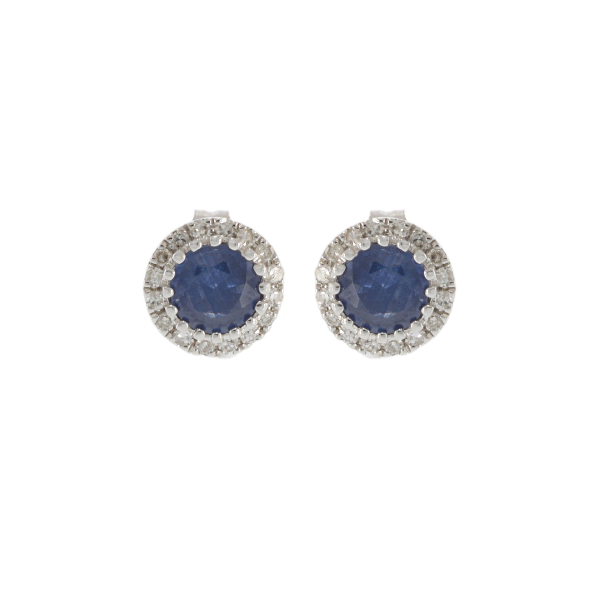 14KT White Gold Blue Sapphire and Diamond Earrings