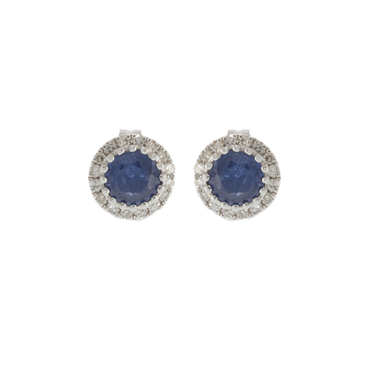 14KT White Gold Blue Sapphire and Diamond Earrings