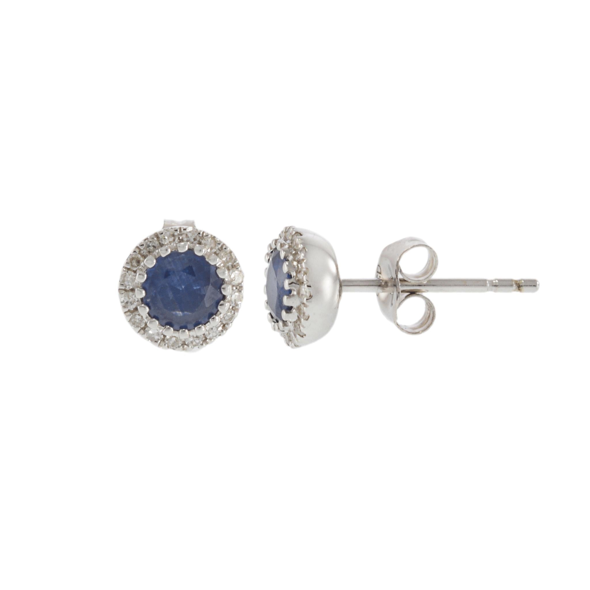 14KT White Gold Blue Sapphire and Diamond Earrings