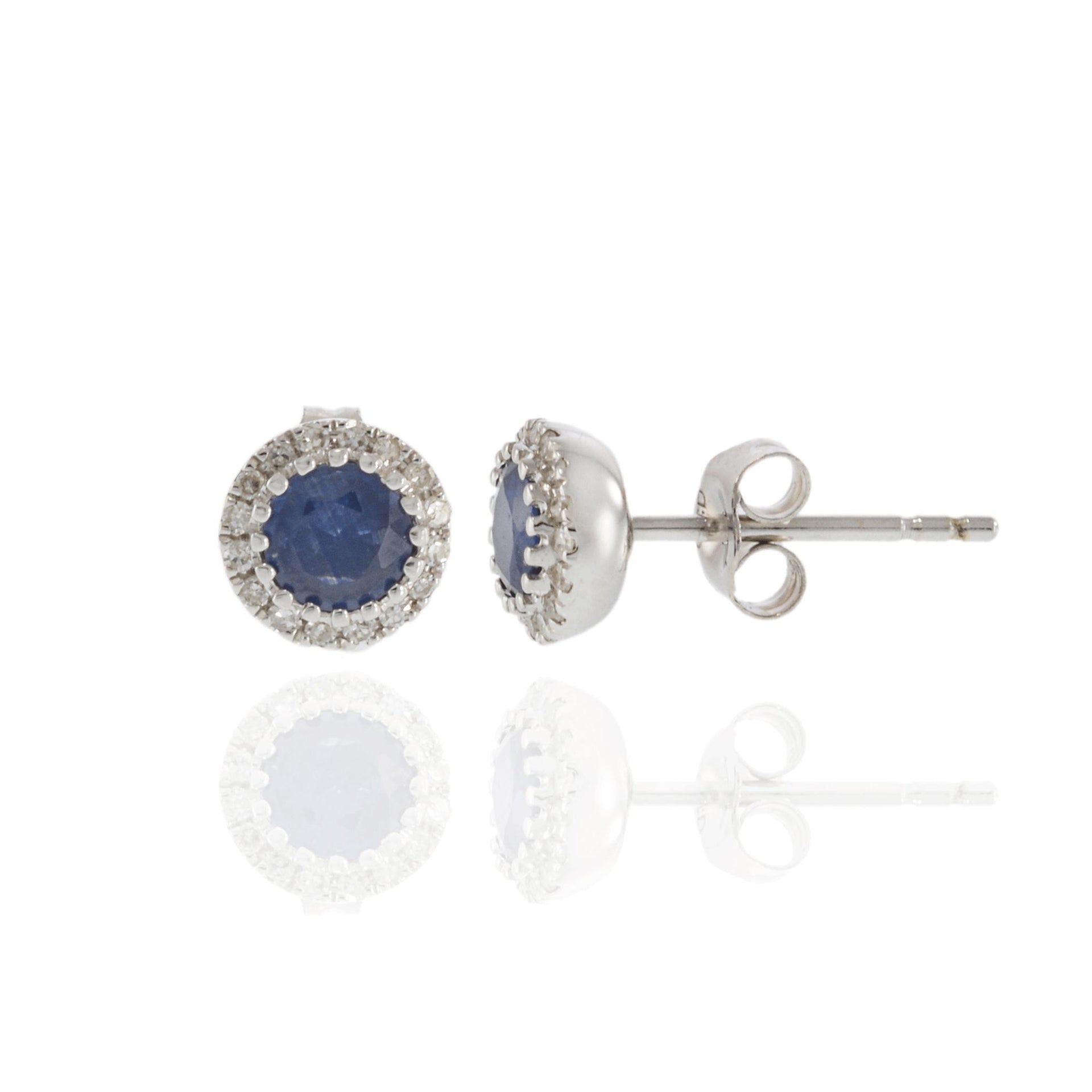 14KT White Gold Blue Sapphire and Diamond Earrings