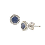 14KT White Gold Blue Sapphire and Diamond Earrings