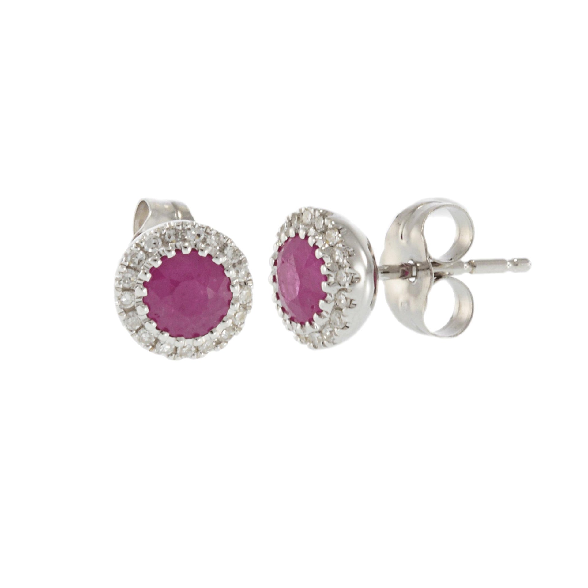 14KT White Gold Ruby and Diamond Earrings