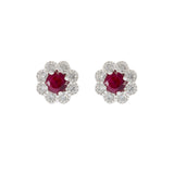 18KT White Gold Ruby and Diamond Flower Earrings