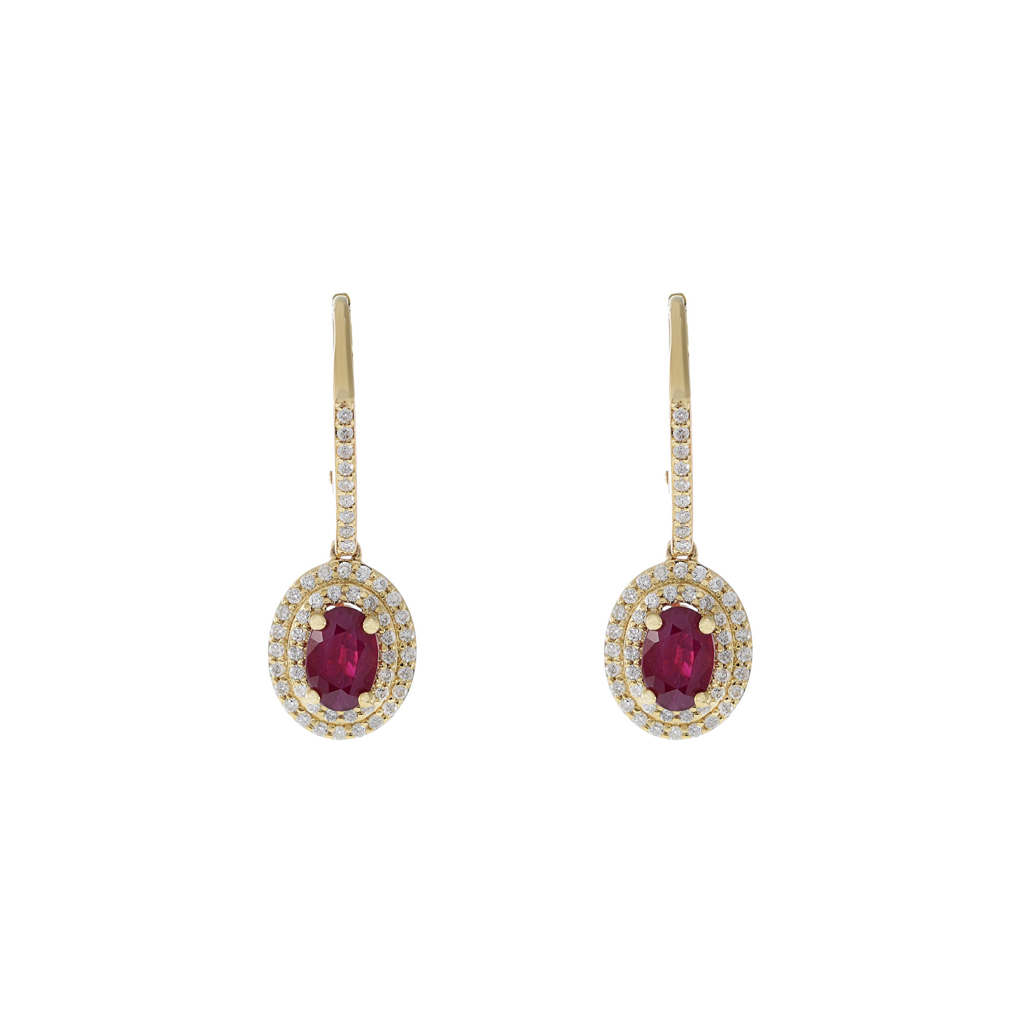 14KT Yellow Gold Ruby and Diamond Drop Earrings