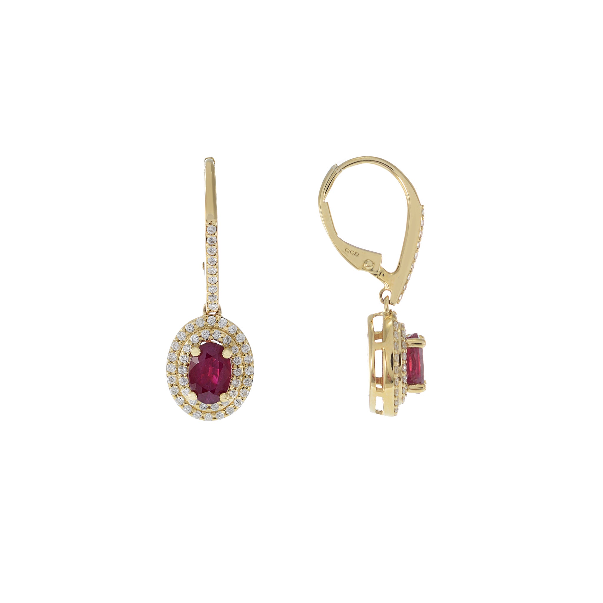 14KT Yellow Gold Ruby and Diamond Drop Earrings