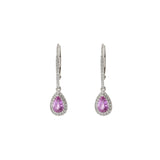 14KT White Gold Pink Sapphires and Diamond Drop Earrings