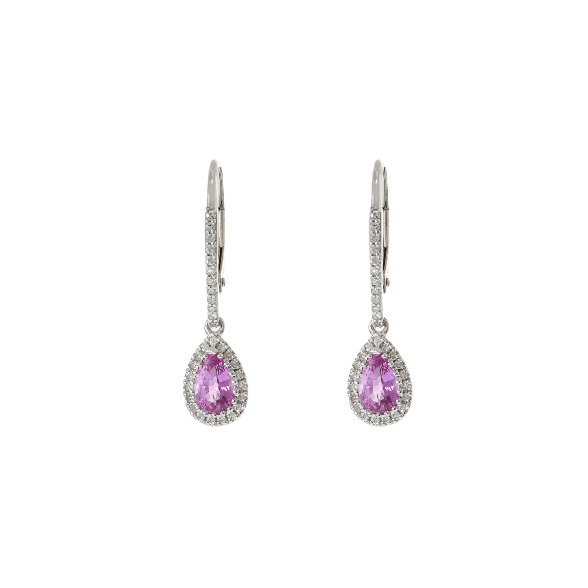 14KT White Gold Pink Sapphires and Diamond Drop Earrings