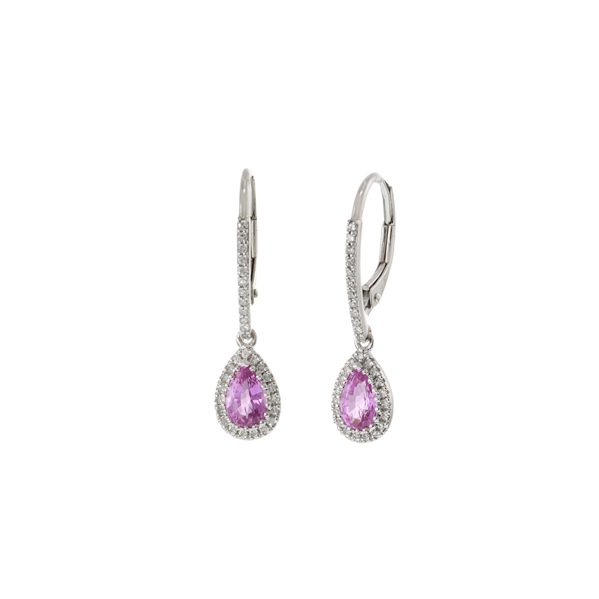 14KT White Gold Pink Sapphires and Diamond Drop Earrings