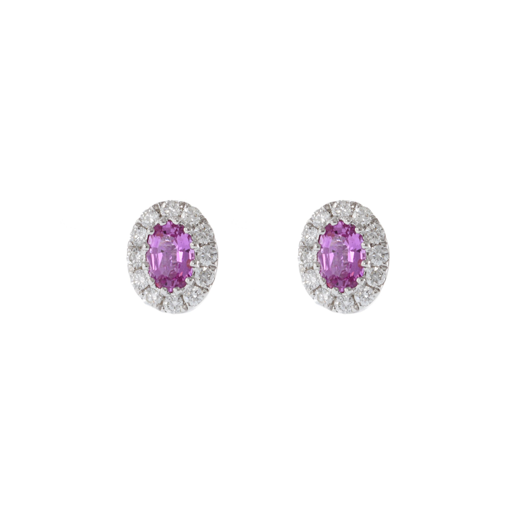 14KT White Gold Oval Pink Sapphires and Diamond Earrings